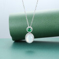 S925 Silver Full Silver Green Chalcedony Gourd Necklace-0-4