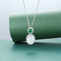 S925 Silver Full Silver Green Chalcedony Gourd Necklace-White chalcedony pendant and necklace  925 silver