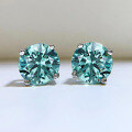 wholesale 925 Silver Blue-Green Four-Prong Stud Earrings for Men and Women, Couple's Fashion Earrings with High Carbon Diamond-0-3