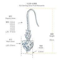 wholesale 18k Gold Plated 925 Silver European & American Fashion Double Layer Moissanite 8*8mm Heart Earrings for Women Stud Earrings Wholesale-Platinum 925 silver