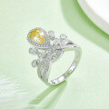 wholesale S925 Silver Luxury Crown Teardrop Ring with Colored Moissanite and GRA Certificate, New Women's Ring-0-8