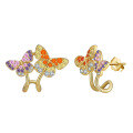 wholesale S925 Sterling Silver Colored Zircon Butterfly Earrings for Women, Small Batch Design, Direct Factory Wholesale-0-5