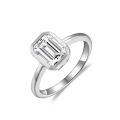 wholesale S925 silver plated with 18k white gold, new ins-style 6*8mm emerald cut moissanite bezel set rectangular ring for women-0-4