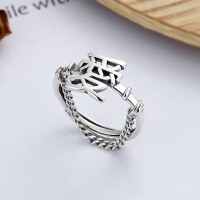 wholesale S925 Sterling Silver Minimalist Antique Thai Silver Love Ring Gift for Girlfriend Chain Link Open Ring-YFJ368/approx. 2.3g>Adjustable opening
