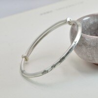 wholesale 999 Silver YONGYI Peach Push-Pull Bangle for Women, Vintage Minimalist Artistic Matte Finish Youthful Plain Adjustable Bracelet-One bracelet (1000214) Pure silver