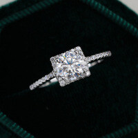S925 Sterling Silver 1-Carat Moissanite Square Closed-Shank Ring Wholesale Group Setting Simple Four-Prong-1 carat (empty setting)  Hong Kong size (17)