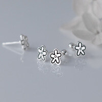 wholesale S925 Sterling Silver Minimalist Line Five-Petal Flower Stud Earrings with Spiral Design M04865-S925 silver one pair without thread 925 silver