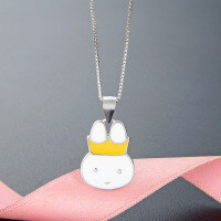 wholesale 925 Sterling Silver Animal Enamel Pendant Necklace for Women, Cartoon Cute Bunny Collarbone Chain-Rabbit Single Pendant - Without Chain 925 Silver