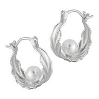 wholesale S925 sterling silver 678U-shaped pearl ear clip for women with pleated design, original ins seaweed-edge skirt style, elegant silver earrings-Platinum>925 silver