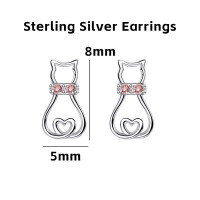 wholesale 925 Sterling Silver Cartoon Cat Ear Studs, Hypoallergenic, Versatile, Small And Exquisite, High-end Ins Style, No Need To Remove-Pink Diamond Cat Earrings