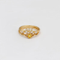 wholesale S925 Silver Yellow Crystal and White Zircon Crown Design Japanese Niche Light Luxury Vintage Style Set Ring by Dunli Jewelry-White zirconium ring Mido No. 7