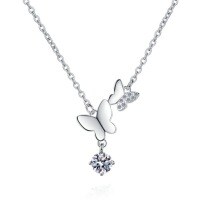 S925 Silver Double Butterfly Pendant 1-Carat Unique Exquisite Micro-Set Moissanite Necklace-[Super Sparkling Zircon] 1 Carat Necklace  925 Silver