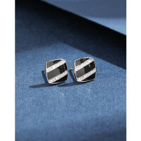 wholesale 925 Sterling Silver Square Black Earrings for Women, Unique Niche Design Zircon Stud Earrings with Elegant Advanced Sense Drip Oil Ear Accessories-Black stud earrings with plastic earplugs 925 silver