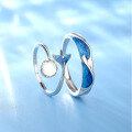 wholesale S925 Sterling Silver "The Rest of My Life is You" Couple Rings, Blue Enamel Mermaid Tail Shell Matching Bands, Wholesale Gift-0-1