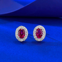 wholesale new jewelry collection: minimalist and elegant petite pigeon blood red diamond stud earrings with a luxurious touch, crafted in [metal material]-E675 pigeon blood red earrings>925 silver