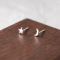 wholesale S925 Sterling Silver Women's Minimalist Small Star and Moon Earrings, Asymmetric Student Sweet Earrings E8711-0-0