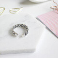 wholesale S925 Sterling Silver Korean Version Fashionably Personalized Distressed Vintage Thai Silver Chain Open Ring-0-2