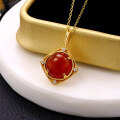 wholesale autumn and winter new 925 silver minimalist red agate versatile elegant diamond pendant necklace in Chinese red-0-0