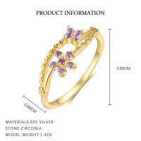 wholesale S925 Sterling Silver Geometric Round Ring With Zirconia Butterfly For Women, Light Luxury And Versatile-K2130-Gold 7