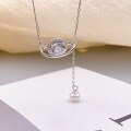 wholesale S925 Sterling Silver Minimalist Advanced Sense Star Paved Diamond Fringe Pearl Necklace Small Design Clavicle Chain-0-0
