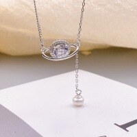 wholesale S925 Sterling Silver Minimalist Advanced Sense Star Paved Diamond Fringe Pearl Necklace Small Design Clavicle Chain-Planet Pearl Necklace 925 Silver