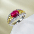 wholesale 925 Silver Gold-Plated Live Stream Style Ring with 6*8mm Plump Pigeon Blood Red Cabochon Old Money Aesthetic Ring for Women, Available for Dropshipping-0-2