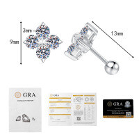 S925 Silver Cross Screw Ear Studs, D Color Moissanite, Simple Ins Style-80-point Moissanite  925 Silver