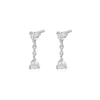 wholesale S925 Sterling Silver Irregular Marquise Zircon Fringe Earrings With Floral Drop Chain-E2804-white gold