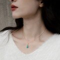 wholesale S925 Sterling Silver Fashion Popular Love Rumei Autumn and Winter New Korean Style Amazonite Leaf Pendant Necklace Wholesale-0-1