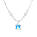 wholesale S925 sterling silver Korean-style elegant broken silver pieces with pearl and blue zirconia inlaid necklace, versatile creative jewelry-0-4