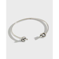 wholesale S925 Sterling Silver AS123 Japanese and Korean Student Minimalist Bracelet, Vintage Distressed Double Knot Love Knot Bangle for Women-Vintage Silver 925 Silver