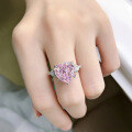wholesale S925 Silver Heart-Shaped High-Carbon Powder Ring with Simulated Diamond Accents and Pink Diamond Group Setting-0-3