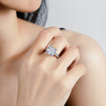 S925 Silver 5ct Moissanite Women's Ring, Elaborate Square Zuma Green Prong Setting-0-3
