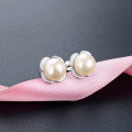 wholesale S925 Sterling Silver Korean Style Floral Pearl Earrings for Women, Elegant and Ethereal Student Minimalist Small Shell Pearl Ear Accessories-0-2