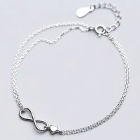wholesale Metal material new cross-border double infinity ∞ heart bracelet women's Japanese and Korean fashion high-end sense jewelry birthday gift-xb321-silver