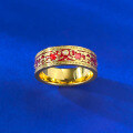 wholesale S925 Silver New Chinese Style Retro Golden Palace Atmosphere Red Resin Pattern Ring by Mujing Jewelry-0-2