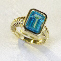 wholesale S925 Sterling Silver 8*12mm Aquamarine Rectangular Ring for Women, Minimalist and Fashionable European Style-0-2