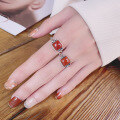 wholesale S925 Sterling Silver Square Flower Pattern with Southern Red Agate Ring, Retro Ethnic Style-0-3