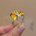 wholesale S925 sterling silver gold-plated satin ribbon pleated bow glossy two-tone ring, premium feel-0-3