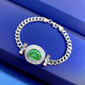 wholesale S925 Silver New Style 10*12 Paraiba Green Cuban Chain Bracelet for Men and Women-0-1