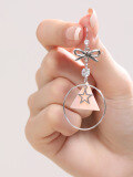wholesale Sterling Silver Bow with Hoop and Five-Pointed Star Earrings, Niche Design, Sweet and Versatile Dangle Earrings, Wholesale-0-1