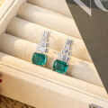 wholesale S925 silver plated with 18k gold retro high-end simulated emerald 8*10mm step-cut stud earrings for women-0-1