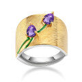 wholesale S925 silver Italian artisanal vintage-style designer ring set with natural amethyst-0-5