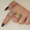 wholesale S925 Sterling Silver Adjustable Floral Ring with Colorful Zirconia, Elegant Nature-Inspired Design-0-2