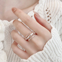 wholesale S925 Sterling Silver Fashionable European and American Cross-Border Geometric Three-Layer Design Minimalist Style Versatile Open Ring for Women-109QJJ/approx. 4.7g>Adjustable opening