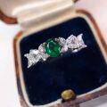 wholesale 925 Sterling Silver Fashionable Full-Set 6*8mm Emerald Zircon Exquisite Niche Row Ring Daily Style-0-0