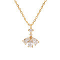 wholesale Metal: S925 Silver Plated with 14K Gold Japanese Minimalist Retro Style Fan-shaped Petal White Topaz Necklace-0-0