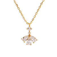 wholesale Metal: S925 Silver Plated with 14K Gold Japanese Minimalist Retro Style Fan-shaped Petal White Topaz Necklace-Petal White Topaz Necklace 925 Silver