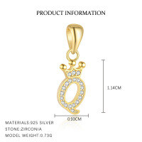 wholesale S925 Sterling Silver, Fashionable And Luxurious Crown Design With Zircon, Diy 26 English Letter Pendant Necklace, Versatile For European And American Styles-Letter Q-Single Pendant/Gold 925 Silver