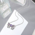 wholesale S925 Sterling Silver Super Fairy Bow Dreamy Pink Purple Diamond Necklace Fashionable Elegant Sweet and Edgy Style Exquisite Collarbone Chain-0-2